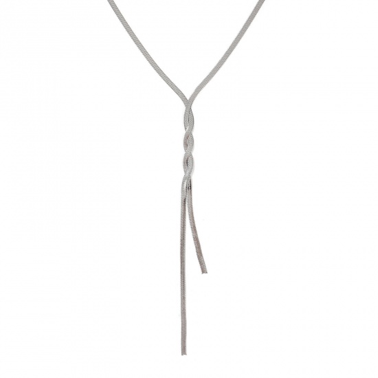 Immagine di 1 Pz Tono Argento Catena di Serpente Piatta Nappine Collana, 304 Acciaio Inossidabile 45cm + 5cm, Dimensione della Catena: 4mm, Per Donne, Minimalista Squisito Regalo, Ecologico