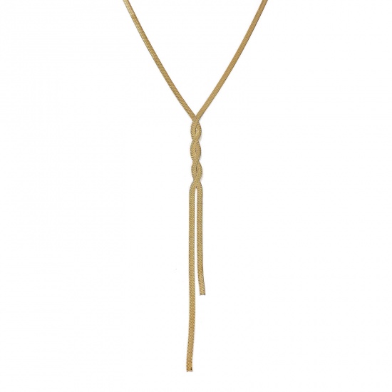 Immagine di 1 Pz 18K Vero Oro Placcato Catena di Serpente Piatta Nappine Collana, 304 Acciaio Inossidabile 45cm + 5cm, Dimensione della Catena: 4mm, Per Donne, Minimalista Squisito Regalo, Placcatura Sottovuoto PVD Ecologica