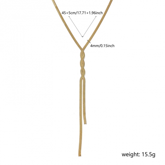 Immagine di 1 Pz 18K Vero Oro Placcato Catena di Serpente Piatta Nappine Collana, 304 Acciaio Inossidabile 45cm + 5cm, Dimensione della Catena: 4mm, Per Donne, Minimalista Squisito Regalo, Placcatura Sottovuoto PVD Ecologica