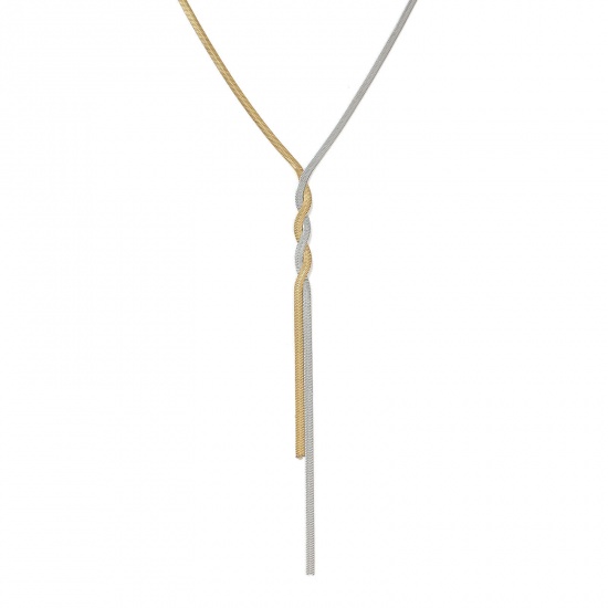 Immagine di 1 Pz 18K Vero Oro Placcato & Tono Argento Catena di Serpente Piatta Nappine Collana, 304 Acciaio Inossidabile 45cm + 5cm, Dimensione della Catena: 4mm, Per Donne, Doppio Colore, Placcatura Sottovuoto PVD Ecologica