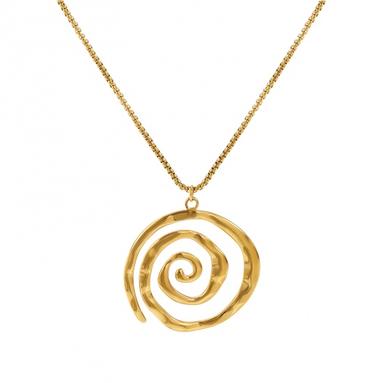 Picture of 18K Real Gold Plated Box Chain Spiral Pendant Charm Necklace, 304 Stainless Steel 45cm(17.7") + 5cm(2"), For Women, Hollow, Minimalist Stylish Gift, Eco-friendly PVD Vacuum Plating, 1 Piece