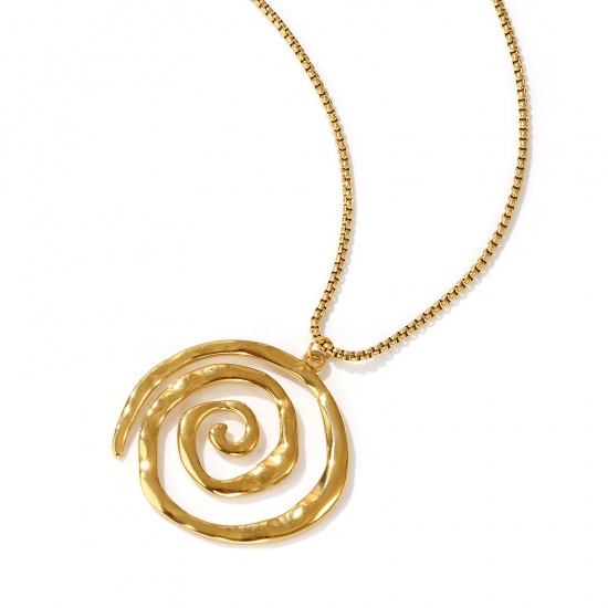 Picture of 18K Real Gold Plated Box Chain Spiral Pendant Charm Necklace, 304 Stainless Steel 45cm(17.7") + 5cm(2"), For Women, Hollow, Minimalist Stylish Gift, Eco-friendly PVD Vacuum Plating, 1 Piece