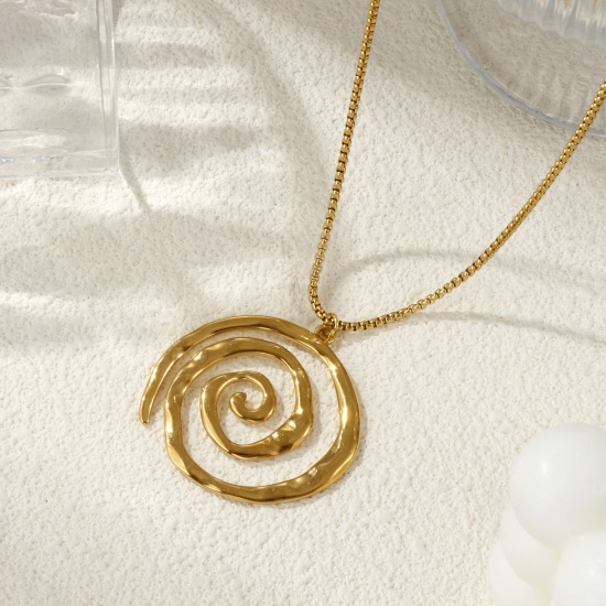 Picture of 18K Real Gold Plated Box Chain Spiral Pendant Charm Necklace, 304 Stainless Steel 45cm(17.7") + 5cm(2"), For Women, Hollow, Minimalist Stylish Gift, Eco-friendly PVD Vacuum Plating, 1 Piece