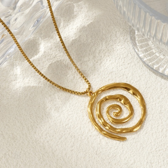 Picture of 18K Real Gold Plated Box Chain Spiral Pendant Charm Necklace, 304 Stainless Steel 45cm(17.7") + 5cm(2"), For Women, Hollow, Minimalist Stylish Gift, Eco-friendly PVD Vacuum Plating, 1 Piece