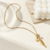 Picture of 18K Real Gold Plated Paperclip Link Chain Fish Animal Pendant Charm Necklace, 304 Stainless Steel & Natural Pearl 45cm(17.7"), For Women, Clear Rhinestone Mauve Stylish Ocean Jewelry Eco-friendly PVD Vacuum Plating, 1 Piece