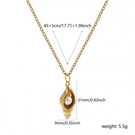 Picture of Wholesale Conch/ Sea Snail White Acrylic Imitation Pearl Pendant Charm Necklace, 18K Real Gold Plated 304 Stainless Steel Link Cable Chain, Women's Eco-friendly PVD Vacuum Plating Waterproof Anti-Tarnish Hypoallergenic Ocean Jewelry Stylish Gift Jewelry For Retailer, 45cm(17.7") + 5cm(2") long, 1 Pi