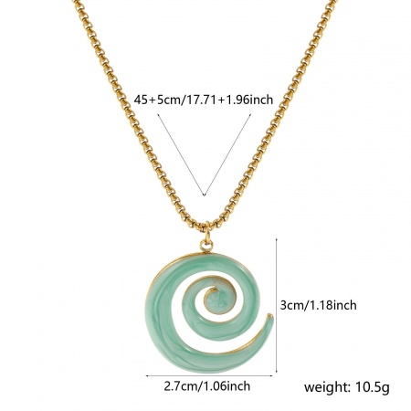 Image de Collier à Breloques En Gros Plaqué Or Véritable 18K en 304 Acier Inoxydable, Spiral Vert Menthe Perlaire Chaîne Maille Vénitienne, aux Femmes Placage Sous Vide PVD Écologique Imperméable Anti-ternissement Hypoallergénique Exquis À la Mode Cadeau Bijoux pour Détaillants 45cm + 5cm long, 1 Pièce