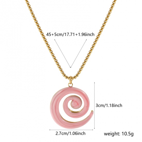 Immagine di 18K Vero Oro Placcato Catena a Casella Spirale Collana con Ciondolo, 304 Acciaio Inossidabile 45cm + 5cm, Per Donne, Rosa Chiaro Smalto Madreperla, Elegante Squisito Regalo, Placcatura Sottovuoto PVD Ecologica, 1 Pz