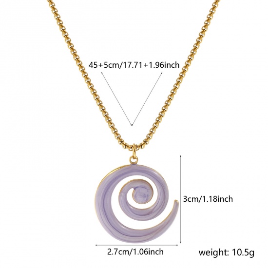Immagine di 18K Vero Oro Placcato Catena a Casella Spirale Collana con Ciondolo, 304 Acciaio Inossidabile 45cm + 5cm, Per Donne, Viola Chiaro Smalto Madreperla, Elegante Squisito Regalo, Placcatura Sottovuoto PVD Ecologica, 1 Pz