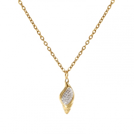 18K Real Gold Plated Link Cable Chain Conch/ Sea Snail Pendant Charm Necklace, 304 Stainless Steel 45cm(17.7") + 5cm(2"), For Women, Clear Cubic Zirconia Stylish Exquisite Gift, Eco-friendly PVD Vacuum Plating, 1 Piece