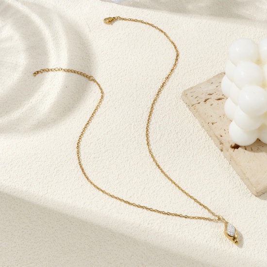 Picture of 18K Real Gold Plated Link Cable Chain Conch/ Sea Snail Pendant Charm Necklace, 304 Stainless Steel 45cm(17.7") + 5cm(2"), For Women, Clear Cubic Zirconia Stylish Exquisite Gift, Eco-friendly PVD Vacuum Plating, 1 Piece