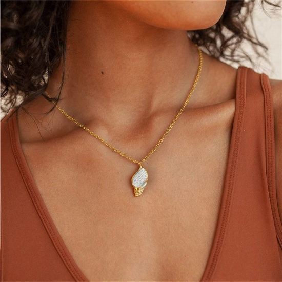 Picture of 18K Real Gold Plated Link Cable Chain Conch/ Sea Snail Pendant Charm Necklace, 304 Stainless Steel 45cm(17.7") + 5cm(2"), For Women, Clear Cubic Zirconia Stylish Exquisite Gift, Eco-friendly PVD Vacuum Plating, 1 Piece
