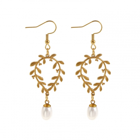 1 Paar Umweltfreundliche PVD-Vakuumbeschichtung Stilvoll Exquisit 18K Echtgold plattiert Weiß 304 Edelstahl & Naturperle Blätter Ohrring Für Frauen Geschenk 6.6cm x 2.3cm, Pfosten-/Drahtstärke: 0.7mm(21 Gauge)