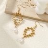 Bild von 1 Paar Umweltfreundliche PVD-Vakuumbeschichtung Stilvoll Exquisit 18K Echtgold plattiert Weiß 304 Edelstahl & Naturperle Blätter Ohrring Für Frauen Geschenk 6.6cm x 2.3cm, Pfosten-/Drahtstärke: 0.7mm(21 Gauge)