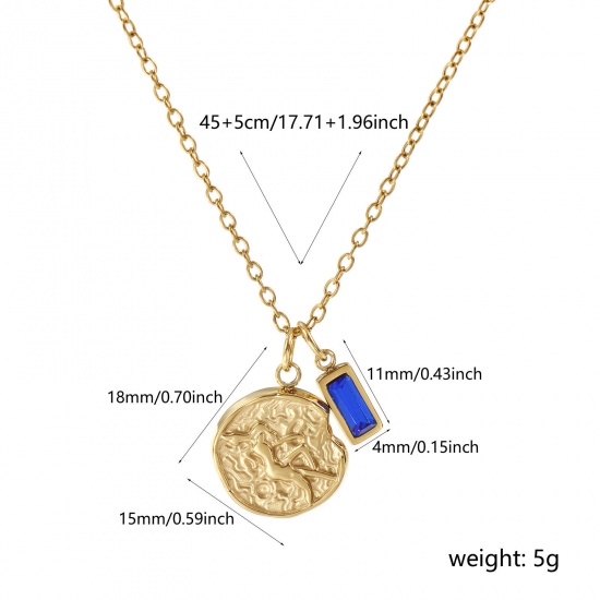 Image de Collier à Breloques Disque Plaqué Or Véritable 18K en 304 Acier Inoxydable Chaîne Maille Forçat 45cm + 5cm, à Zircone Cubique Saphir Constellation Vierge septembre Pierres de Naissance Revêtement sous Vide PVD Respectueux de l'Environnement, 1 Pièce