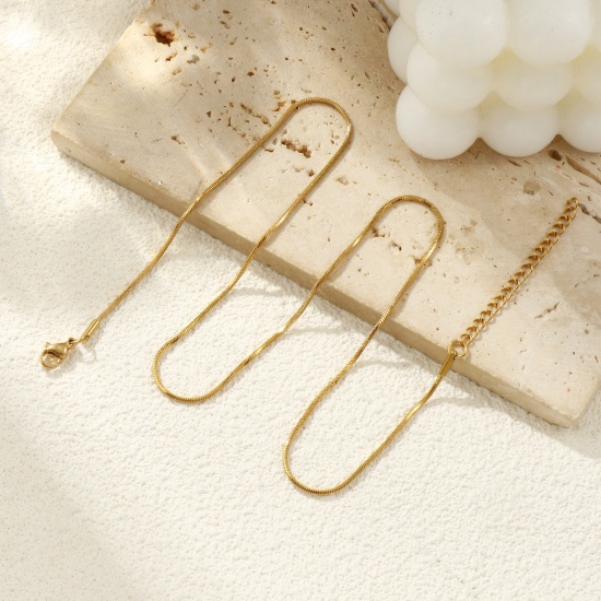 Immagine di 1 Pz 18K Vero Oro Placcato Catena a Serpentina Quadrata Collana, 304 Acciaio Inossidabile 45cm + 5cm, Dimensione della Catena: 1.2mm, Per Donne, Minimalista Squisito Regalo, Placcatura Sottovuoto PVD Ecologica