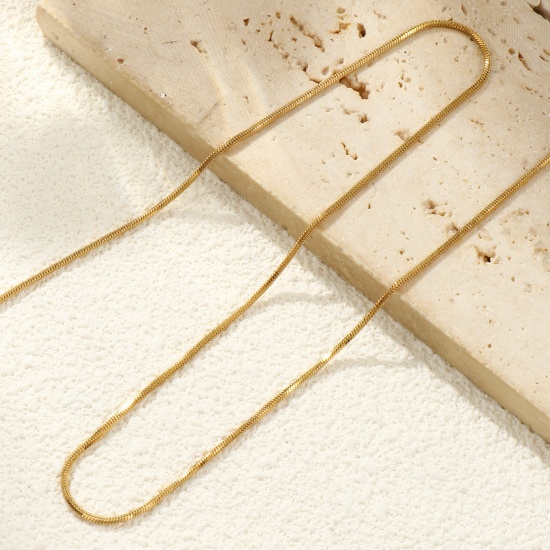 Immagine di 1 Pz 18K Vero Oro Placcato Catena a Serpentina Quadrata Collana, 304 Acciaio Inossidabile 45cm + 5cm, Dimensione della Catena: 1.2mm, Per Donne, Minimalista Squisito Regalo, Placcatura Sottovuoto PVD Ecologica