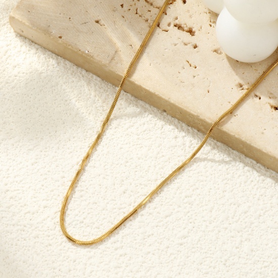 Immagine di 1 Pz 18K Vero Oro Placcato Catena a Serpentina Quadrata Collana, 304 Acciaio Inossidabile 45cm + 5cm, Dimensione della Catena: 1.2mm, Per Donne, Minimalista Squisito Regalo, Placcatura Sottovuoto PVD Ecologica