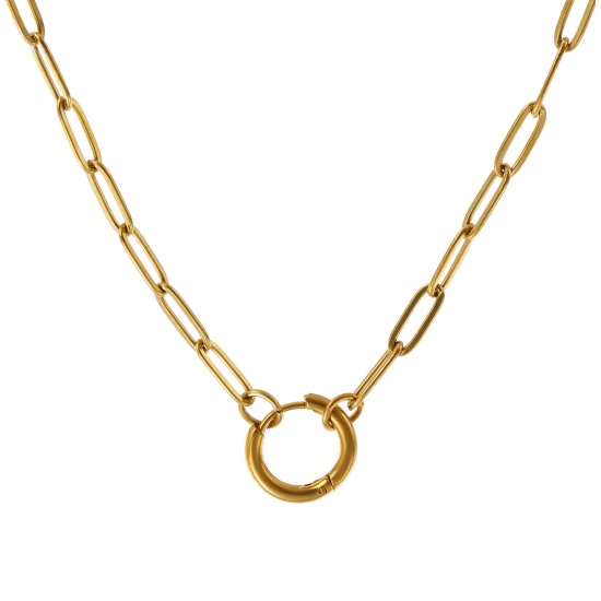 Immagine di 1 Pz 18K Vero Oro Placcato Catena a Graffetta Collana, 304 Acciaio Inossidabile 45cm, Dimensione della Catena: 3mm, Per Donne, Minimalista Squisito Regalo, Placcatura Sottovuoto PVD Ecologica