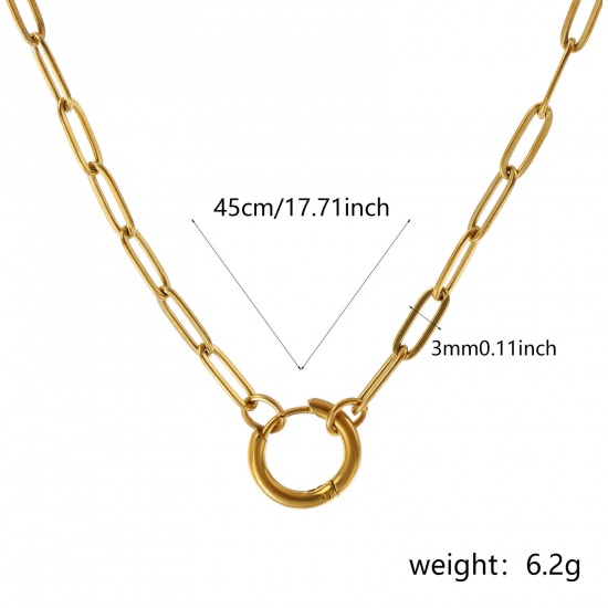 Immagine di 1 Pz 18K Vero Oro Placcato Catena a Graffetta Collana, 304 Acciaio Inossidabile 45cm, Dimensione della Catena: 3mm, Per Donne, Minimalista Squisito Regalo, Placcatura Sottovuoto PVD Ecologica