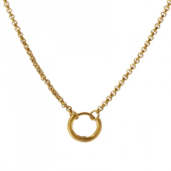Immagine di 1 Pz 18K Vero Oro Placcato Rollo Catena Collana, 304 Acciaio Inossidabile 45cm, Dimensione della Catena: 2mm, Per Donne, Minimalista Squisito Regalo, Placcatura Sottovuoto PVD Ecologica