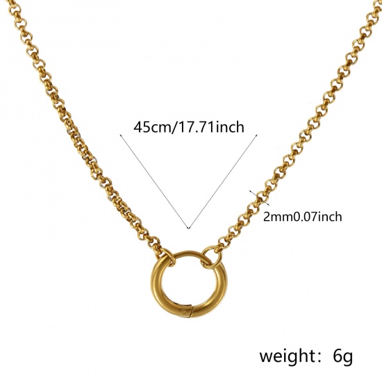 Immagine di 1 Pz 18K Vero Oro Placcato Rollo Catena Collana, 304 Acciaio Inossidabile 45cm, Dimensione della Catena: 2mm, Per Donne, Minimalista Squisito Regalo, Placcatura Sottovuoto PVD Ecologica
