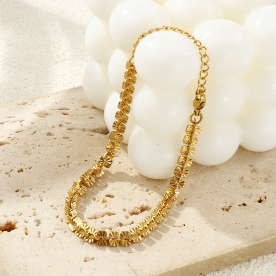 Image de 1 Pièce Bracelets Chaîne Texturée Exquis en 304 Acier Inoxydable Revêtement sous Vide PVD Respectueux de l'Environnement Minimaliste Plaqué Or Véritable 18K Unisexe Cadeau 17cm long