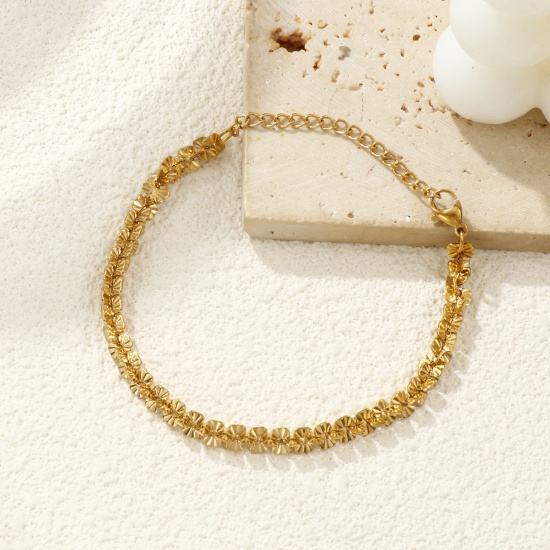 Image de 1 Pièce Bracelets Chaîne Texturée Exquis en 304 Acier Inoxydable Revêtement sous Vide PVD Respectueux de l'Environnement Minimaliste Plaqué Or Véritable 18K Unisexe Cadeau 17cm long
