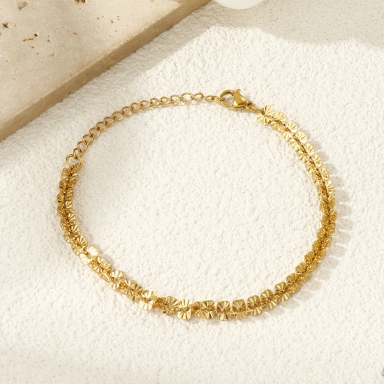 Image de 1 Pièce Bracelets Chaîne Texturée Exquis en 304 Acier Inoxydable Revêtement sous Vide PVD Respectueux de l'Environnement Minimaliste Plaqué Or Véritable 18K Unisexe Cadeau 17cm long