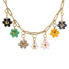 Picture of 18K Real Gold Plated Paperclip Link Chain Flower Pendant Charm Necklace, 304 Stainless Steel & Quartz Crystal 42cm(16.5") + 5cm(2"), For Women, Multicolor Dainty Pastoral Style Gift, Eco-friendly PVD Vacuum Plating, 1 Piece