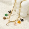 Picture of 18K Real Gold Plated Paperclip Link Chain Flower Pendant Charm Necklace, 304 Stainless Steel & Quartz Crystal 42cm(16.5") + 5cm(2"), For Women, Multicolor Dainty Pastoral Style Gift, Eco-friendly PVD Vacuum Plating, 1 Piece