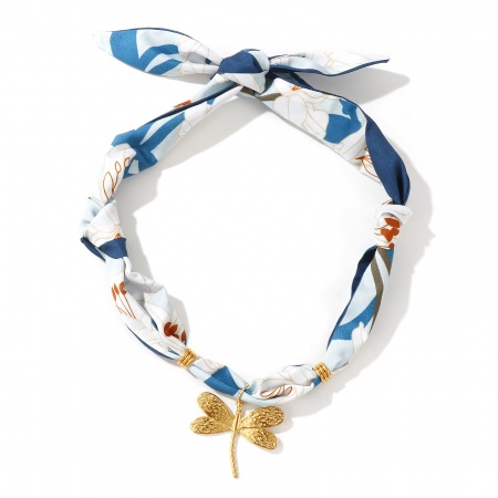 Imagen de Libélula Lirio Azul Egeo Collar de Bufanda con Colgante Al Por Mayor, 18K Oro Real Chapado 304 Acero Inoxidable & Poliéster Mujeres Recubrimiento al Vacío PVD Ecológico Impermeable Antioxidante Hipoalergénico Estilo Pastoral Elegante Regalo Joyería Para Minorista, 80cm longitud, 1 Unidad