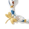 Picture of 18K Real Gold Plated Dragonfly Animal Pendant Charm Scarf Necklace, 304 Stainless Steel & Polyester 80cm(31.5"), For Women, Lily Flower Ink Blue Dainty Pastoral Style Gift, Eco-friendly PVD Vacuum Plating, 1 Piece