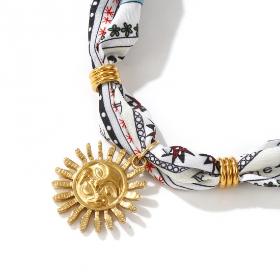 Image de Collier Écharpe à Pendentif Soleil Plaqué Or Véritable 18K en 304 Acier Inoxydable & Polyester Pour Femmes, 80cm, Cartoon Multicolore Galaxie Élégant Cadeau, Revêtement sous Vide PVD Respectueux de l'Environnement, 1 Pièce