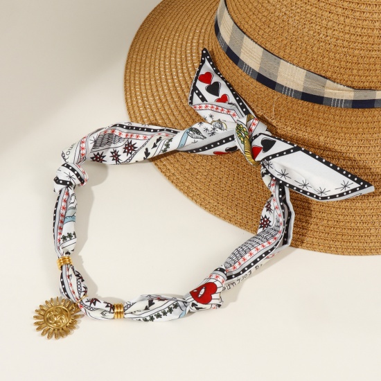 Image de Collier Écharpe à Pendentif Soleil Plaqué Or Véritable 18K en 304 Acier Inoxydable & Polyester Pour Femmes, 80cm, Cartoon Multicolore Galaxie Élégant Cadeau, Revêtement sous Vide PVD Respectueux de l'Environnement, 1 Pièce