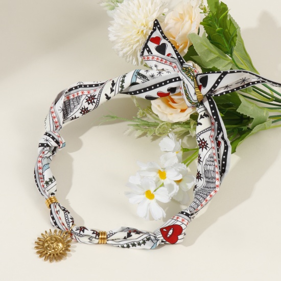 Image de Collier Écharpe à Pendentif Soleil Plaqué Or Véritable 18K en 304 Acier Inoxydable & Polyester Pour Femmes, 80cm, Cartoon Multicolore Galaxie Élégant Cadeau, Revêtement sous Vide PVD Respectueux de l'Environnement, 1 Pièce