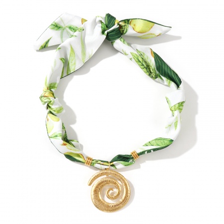 18K Real Gold Plated Spiral Pendant Charm Scarf Necklace, 304 Stainless Steel & Polyester 80cm(31.5"), For Women, Leaf Green Dainty Pastoral Style Gift, Eco-friendly PVD Vacuum Plating, 1 Piece