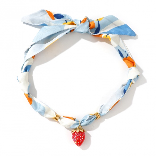 Picture of 18K Real Gold Plated Strawberry Fruit Pendant Charm Scarf Necklace, 304 Stainless Steel & Polyester 80cm(31.5"), For Women, Multicolor Dainty Pastoral Style Gift, Eco-friendly PVD Vacuum Plating, 1 Piece