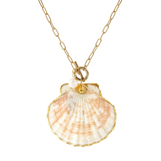 Immagine di 18K Vero Oro Placcato Catena a Graffetta Conchiglia Collana con Ciondolo, 304 Acciaio Inossidabile & Conchiglie Naturali 45cm, Per Donne, Naturale Elegante Casuale Regalo, Placcatura Sottovuoto PVD Ecologica, 1 Pz