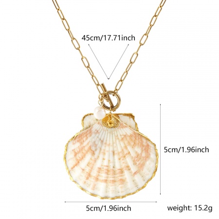 Picture of Wholesale Shell Natural Pendant Charm Necklace, 18K Real Gold Plated 304 Stainless Steel & Natural Shell Paperclip Link Chain, Women's Eco-friendly PVD Vacuum Plating Waterproof Anti-Tarnish Hypoallergenic Casual Dainty Gift Jewelry For Retailer, 45cm(17.7") long, 1 Piece