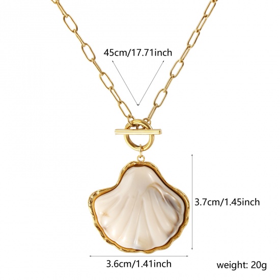 Immagine di 18K Vero Oro Placcato Catena a Graffetta Conchiglia Collana con Ciondolo, 304 Acciaio Inossidabile & Resina 45cm, Per Donne, Bianco Sporco Elegante Casuale Regalo, Placcatura Sottovuoto PVD Ecologica, 1 Pz