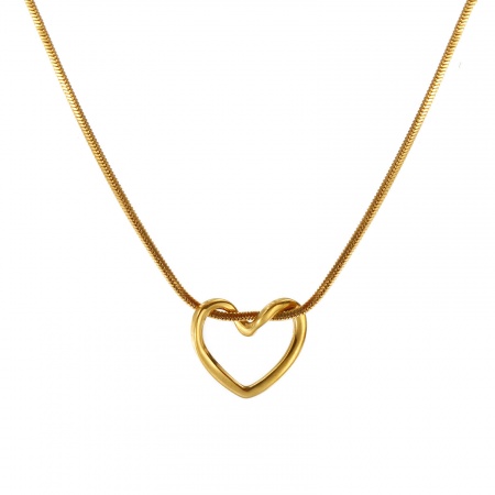 18K настоящее золото с покрытием квадратная змеевидная цепь Сердце Ожерелье с подвеской, 304 Нержавеющая Сталь 45см, Для женщин, День святого Валентина Изысканный подарок, Экологичное вакуумное PVD-покрытие, 1 ШТ