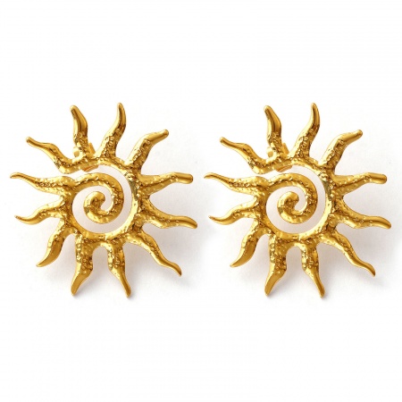Image de Boucles d'Oreilles Puces En Gros Plaqué Or Véritable 18K en 304 Acier Inoxydable, Galaxie À la Mode Soleil Spiral aux Femmes Placage Sous Vide PVD Écologique Imperméable Anti-ternissement Hypoallergénique Cadeau Fournitures de Bijoux 3.5cm x 3.2cm, Taille du Poteau/ Fil: 0.7mm(taille 21), 1 Paire