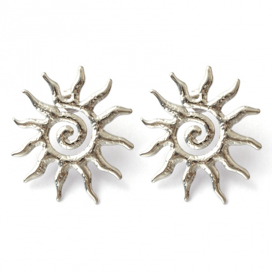 Image de 1 Paire Boucles d'Oreilles Puces Galaxie en 304 Acier Inoxydable Respectueux de la Nature À la Mode Soleil Spiral Argent Mat Cadeau Pour Femmes 3.5cm x 3.2cm, Taille de Fil: 0.7mm(taille 21)