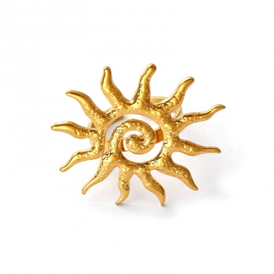 Image de 1 Pièce Bagues Galaxie en 304 Acier Inoxydable Revêtement sous Vide PVD Respectueux de l'Environnement À la Mode Soleil Spiral Plaqué Or Véritable 18K Réglable Cadeau Pour Femmes 18.1mm (Taille d'US 8)