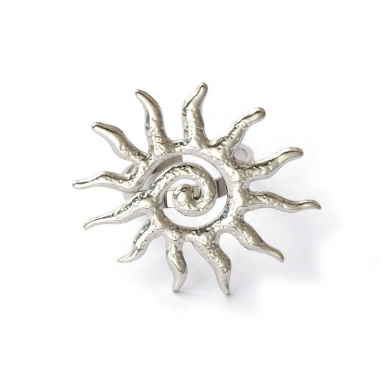 Image de 1 Pièce Bagues Galaxie en 304 Acier Inoxydable Respectueux de la Nature À la Mode Soleil Spiral Argent Mat Réglable Cadeau Pour Femmes 18.1mm (Taille d'US 8)