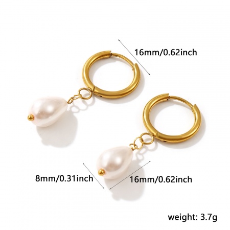 Immagine di Squisito Dolce & Carino Orecchini Circolari All'Ingrosso, Goccia Rosa Chiaro Imitata Perla Oro Placcato 304 Acciaio Inossidabile & Acrilato, Donne Placcatura Sottovuoto Ecologica Regalo Fornitura di Gioielli, 3.8cm x 1.6cm, Posta/Filo Dimensione: 1mm(18 misura), 1 Paio