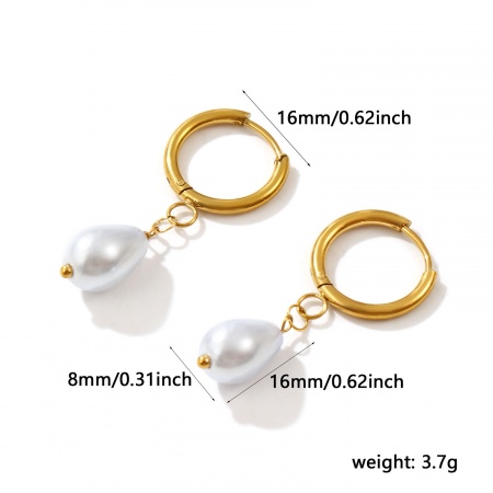 Immagine di Squisito Dolce & Carino Orecchini Circolari All'Ingrosso, Goccia Viola Chiaro Imitata Perla Oro Placcato 304 Acciaio Inossidabile & Acrilato, Donne Placcatura Sottovuoto Ecologica Regalo Fornitura di Gioielli, 3.8cm x 1.6cm, Posta/Filo Dimensione: 1mm(18 misura), 1 Paio