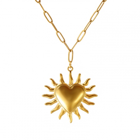 Picture of Wholesale Ex Voto Heart Pendant Charm Necklace, 18K Real Gold Plated 304 Stainless Steel Paperclip Link Chain, Women's Eco-friendly PVD Vacuum Plating Waterproof Anti-Tarnish Hypoallergenic Religious Retro Gift Jewelry For Retailer, 60cm(23.6") long, 1 Piece