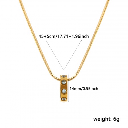 Picture of 18K Real Gold Plated Square Snake Chain Circle Ring Pendant Charm Necklace, 304 Stainless Steel 45cm(17.7") + 5cm(2"), For Women, Aqua Blue Cubic Zirconia March Birthstone Stylish Gift, Eco-friendly PVD Vacuum Plating Waterproof Anti-Tarnish Hypoallergenic, 1 Piece